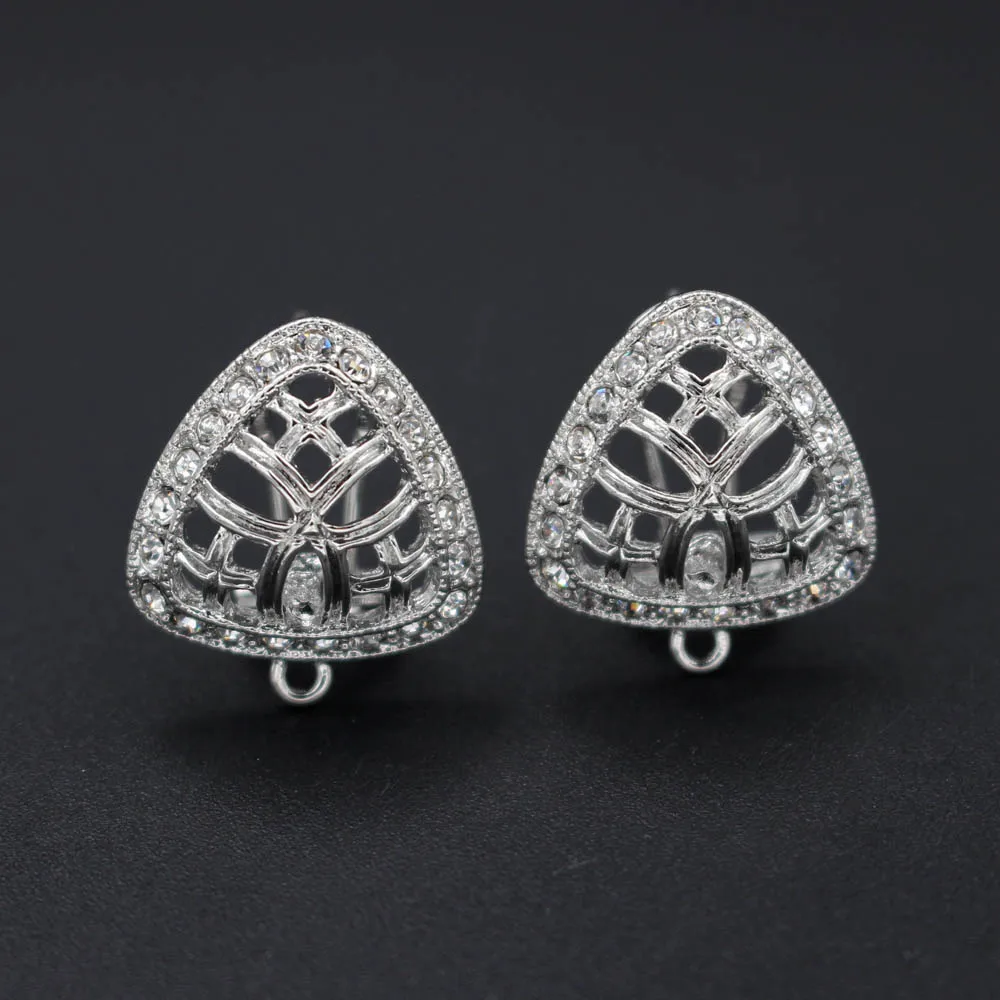 Серьги-гвоздики клипсы Post филигранная треугольная основа с петлей вешалка