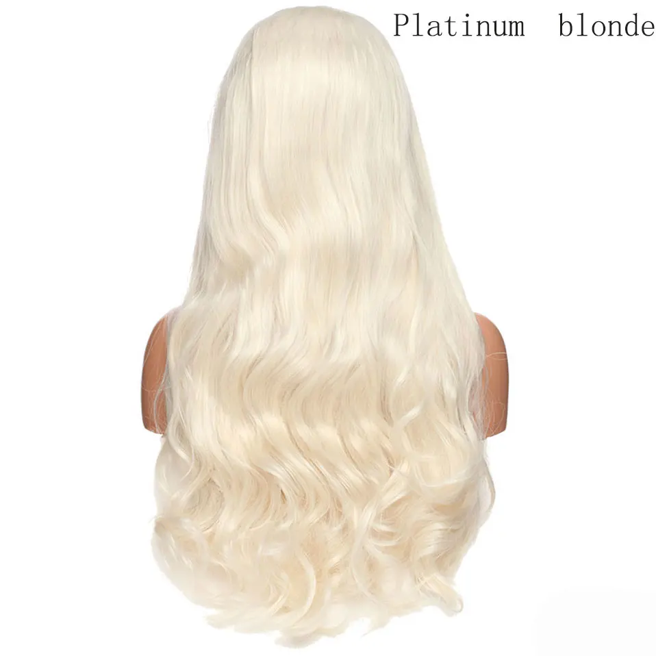 blonde SNOILITE 24 дюйма синтетические Синтетические волосы на кружеве парик длинные волнистые; Цвет: розовый, золотистый фиолетовый парик Жаростойкие накладные волосы парик для костюмированной вечеринки для женщин - Color: blonde
