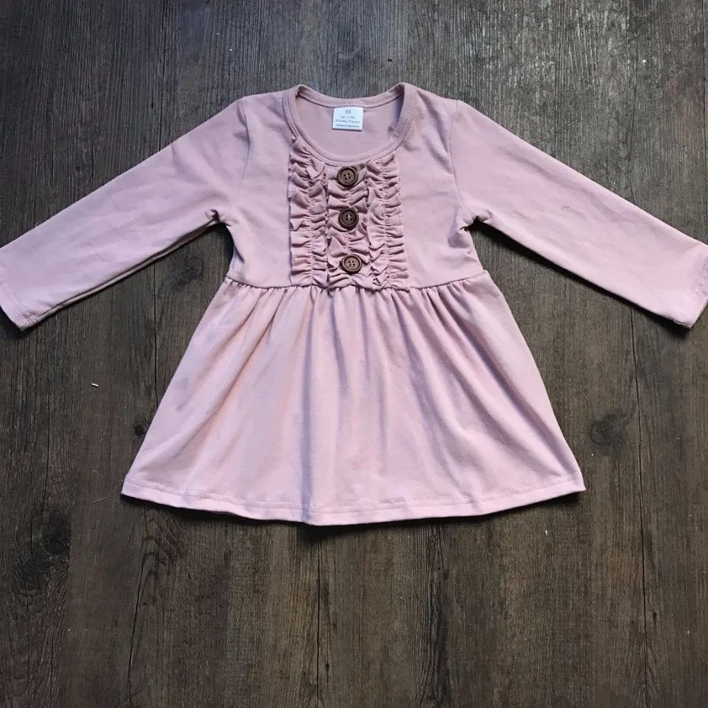 Spring/Winter baby girls children clothes cotton long sleeve dress multy solid color ruffle mustard pink boutique outfits | Детская