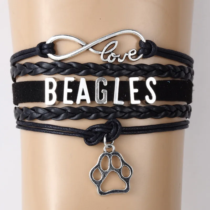 (10 шт./лот) браслет Infinity Love BEAGLES подвеска собачья лапа кожаные браслеты с веревкой