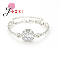 newest fashion 925 sterling silver bracelet bangles for women girls adjustable extend chain clear sparkling crystal wholesale