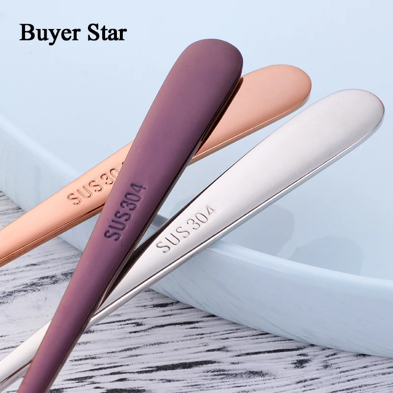 

6pcs/Set Korean Table Ice Cream Spoon Tea Iced SpponStirring Black Steel 18/10 Gold Long Handled Spoon Sundea Mixing Ladle Set