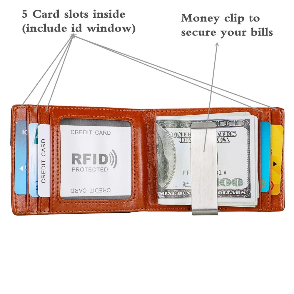 Мужской кошелек с зажимом для денег тонкий бумажник карт RFID Блокировка