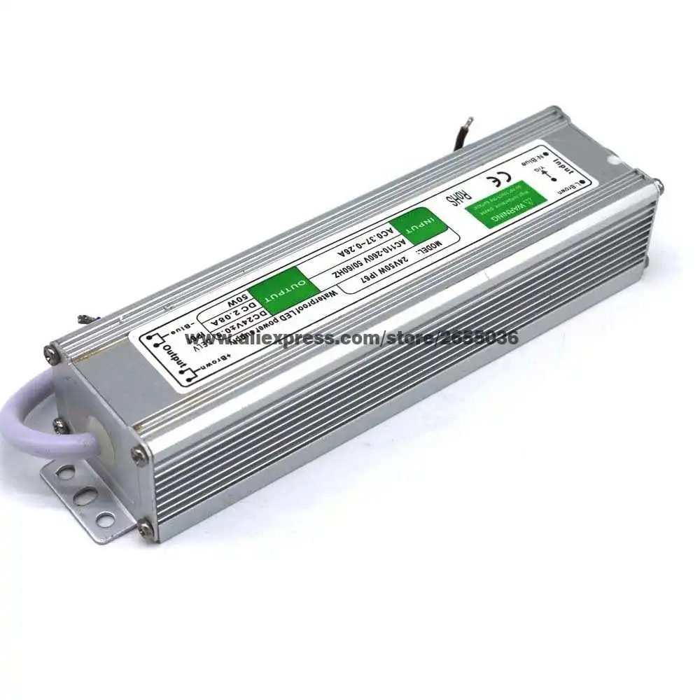 Водонепроницаемый ip67 источник питания 24V 2.1A 50w светодиодный трансформатор AC110V 220V