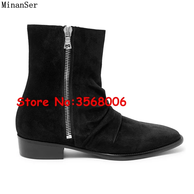 Мужские классические ботинки коричневые ботильоны с круглым носком Осень-зима