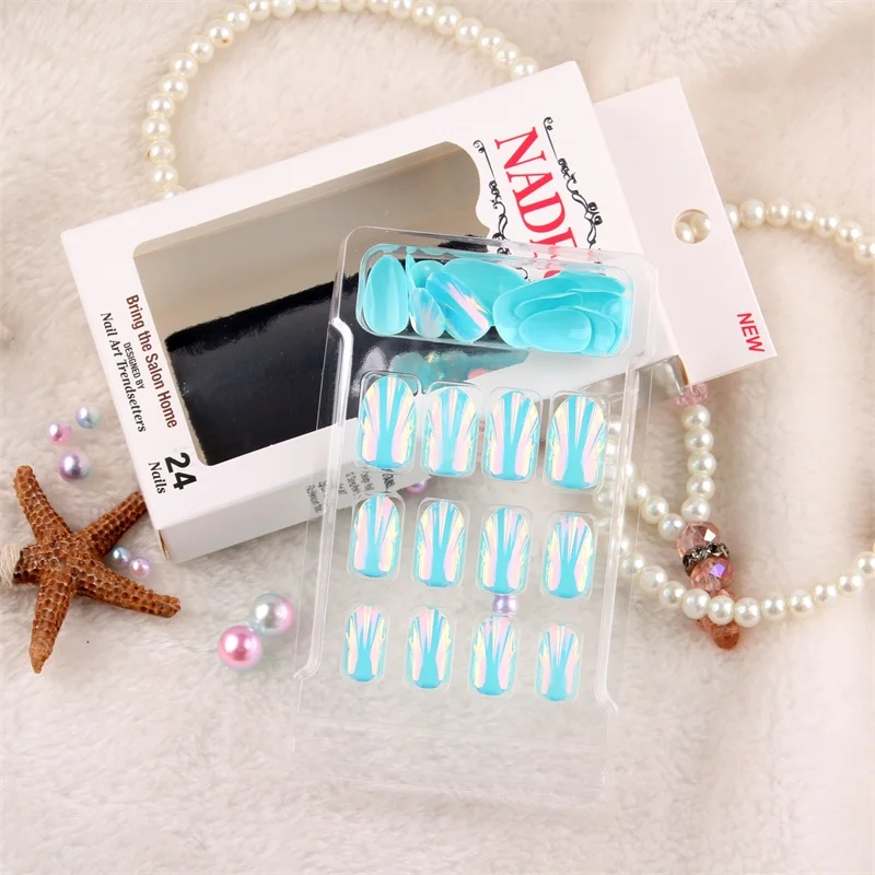 Корпус Nail Art искусственные перст наклейка хром нажмите на поддельные накладные ногти 24 шт./кор