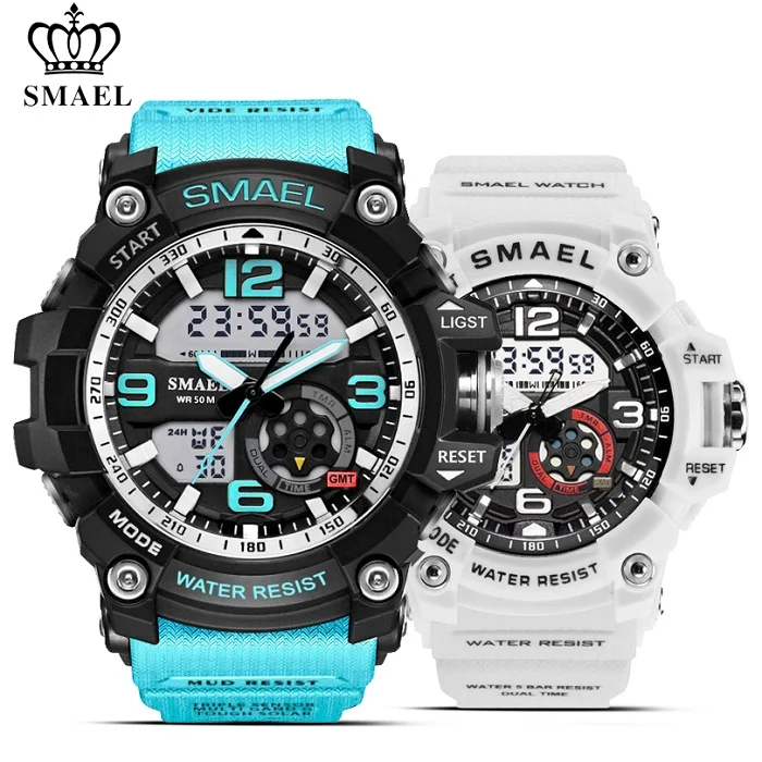 Light blue White SMAEL 2 шт./компл. Водонепроницаемый спортивные часы Для мужчин военный Часы с двойным табло Для женщин цифровые часы автоматические механические часы - Цвет: Light blue White