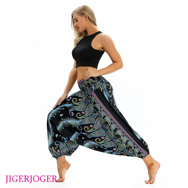 JIGERJOGER летние пляжные yoga Плавание мешковатые охватывает 3D с высокой талией yoga Штаны свободные Фонари Брюки Гарем Lounge шаровары TLL034 - Цвет: TLL043