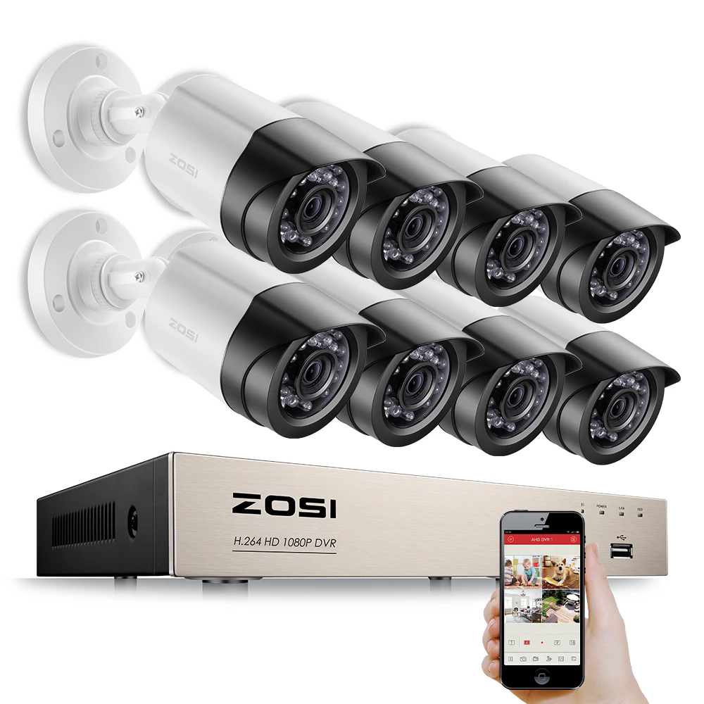 ZOSI 8CH электронная почта оповещение комплекты видеонаблюдения 1080P HD TVI DVR 8 шт. 2.0MP ИК