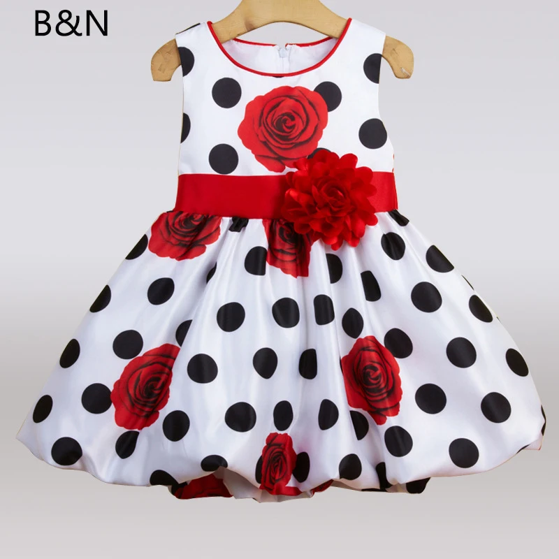 B&ampN Sleeveless Children Dresses Black Dot Red Bow Floral Dress Baby Infant Summer Party Princes Girls Costumes | Детская одежда и