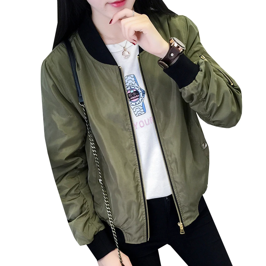 Женское короткое пальто новая осенняя модная армейская зеленая куртка-бомбер