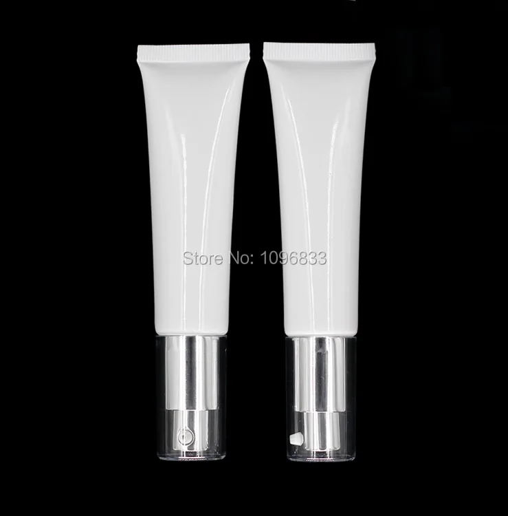 30G White Plastic Hose with Pressed Airless Pump, Cosmetic Foundation Sunscreen Sunblock Packaging Tube, Soft Bottle, 50pcs/Lot