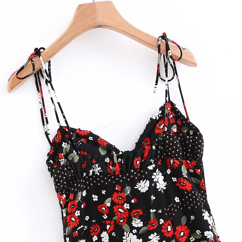 2019 женское винтажное Цветочное платье с принтом в горошек смешанное Черное