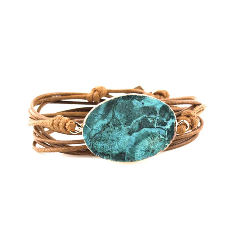 Плетеный браслет с натуральными камнями Ocean Stone Boho длинный дружбы уникальные