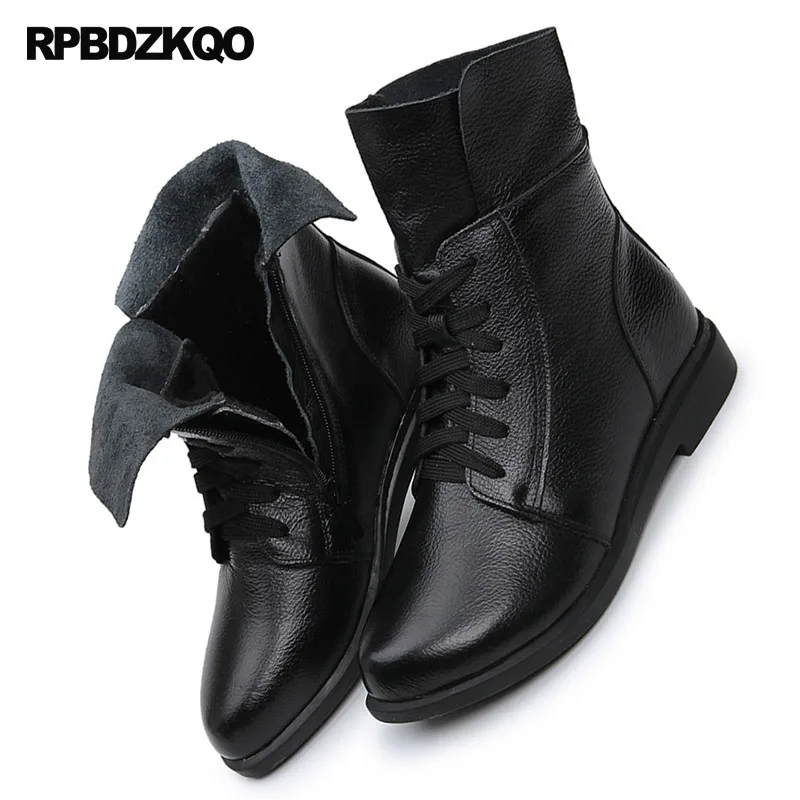 Autumn Block British Short 2021 Women Ankle Boots Medium Heel Lace Up Round Toe Shoes Combat Fall Chunky Military White Black | Обувь