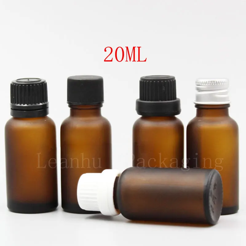 20ML Frosted Brown Essential Oil  Bottle With Plastic Screw Cap, Empty Cosmetic Containers, Refillable Glass Small Sample Bottles