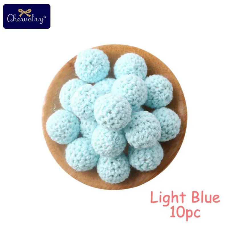 Candy Blue Crochet 10 шт. круглый деревянный Прорезыватель для зубов крючком жевательные, бусины зуб кормящих Цепочки и ожерелья прорезывания зубов детские бусы Прорезыватель для зубов свободные шарики для детей Товары - Цвет: Candy Blue Crochet