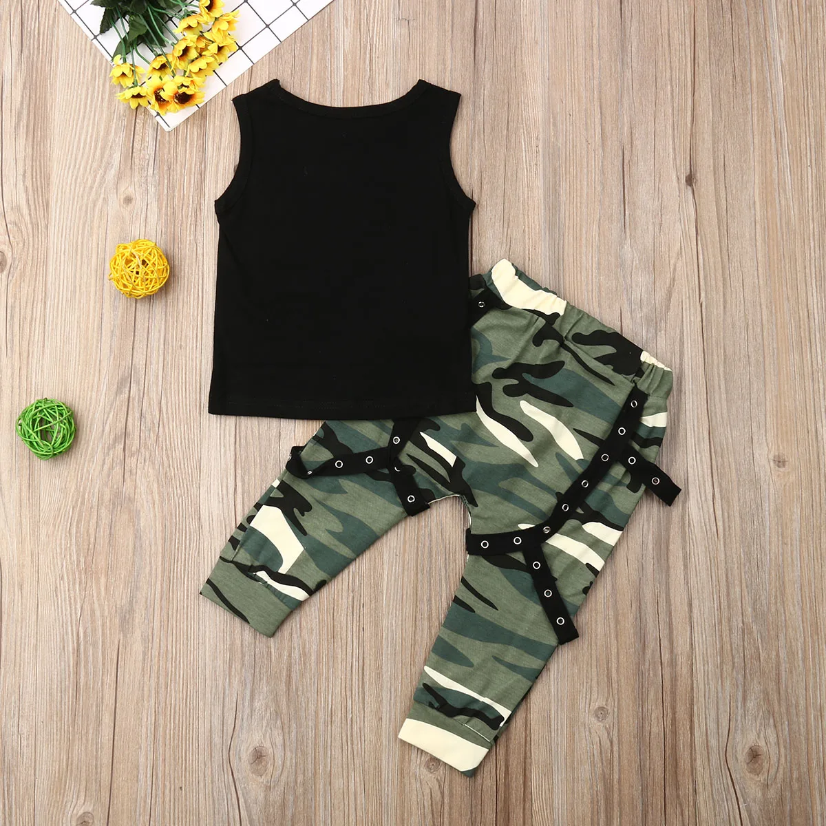 0-3Y Fashion Baby Boy Clothes Sets Tops Vest Camo Pant Trouser Toddler Casual Outfit Set |