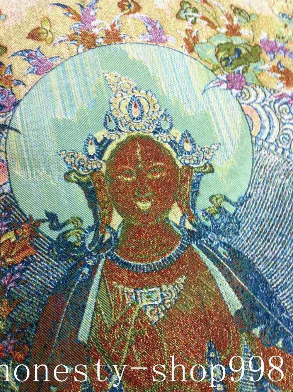 Тибетская шелковая вышивка буддизм тангка зеленый Тара Будда статуя. | Дом и сад