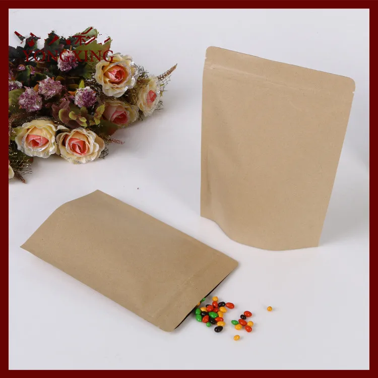 500pcs/lot 18x26+4 Brown Kraft Paper Bag No Window Stand Up Zipper/zip Lock Jewelry Packaging Bag Paper Bags For Gifts/tea Bags