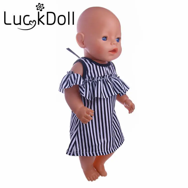 LUCKDOLL черно-белое платье в полоску подходит 18 дюймов Американский 43 см детская кукла одежда аксессуары, игрушки для девочек, поколение, подарок на день рождения