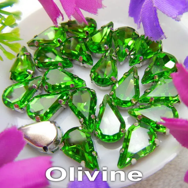 A10 Olivine Стеклянные хрустальные серебряные коготки 3*6 мм 6*10 мм 8*13 мм форма капли воды груша необычные цвета смешанные пришивные стразы бусины ручной работы diy - Цвет: A10 Olivine