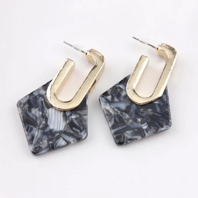 ZWPON Fashion Geometric Acetate Rhombus Hoop Earrings Women Chunky Pendientes Designer Jewelry Wholesale | Украшения и аксессуары