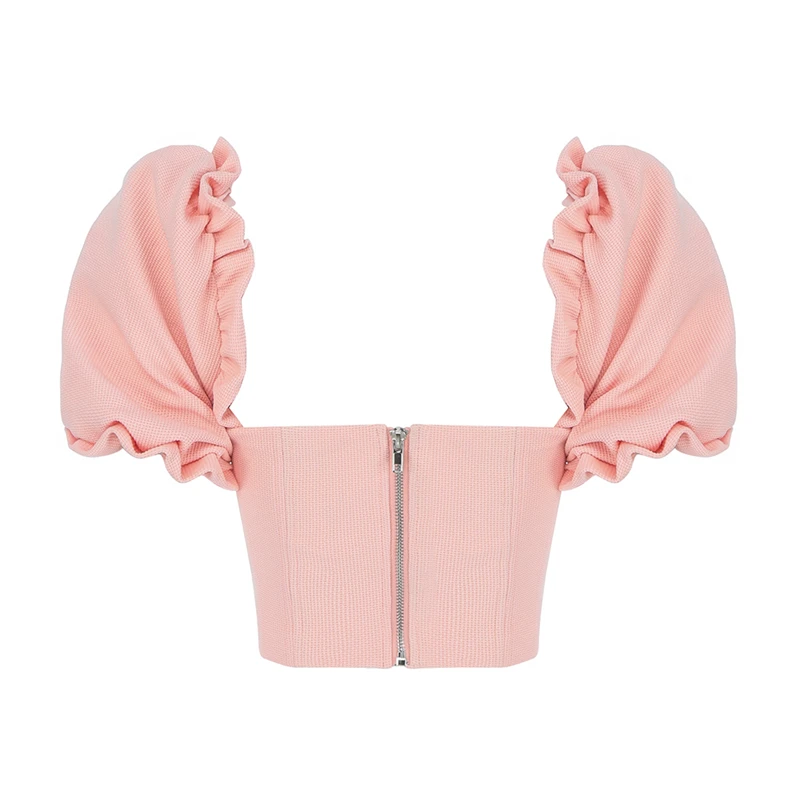 New Style Women Crop Top Pink Puff Sleeve Summer Top Sexy Plus Size Design Casual Outfit Clothing Party Short Tops Wholesal