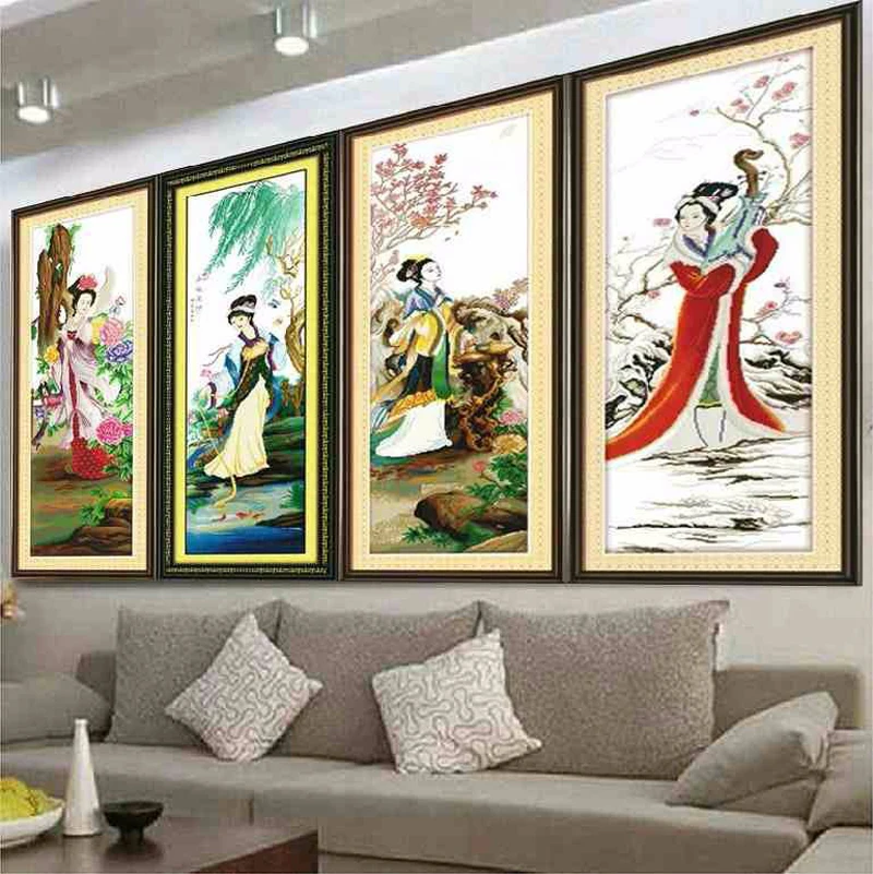 QIANZEHUI Needlework DIY printing Four beauty Cross stitch character series Sets For Embroidery kits Cross-Stitching | Дом и сад