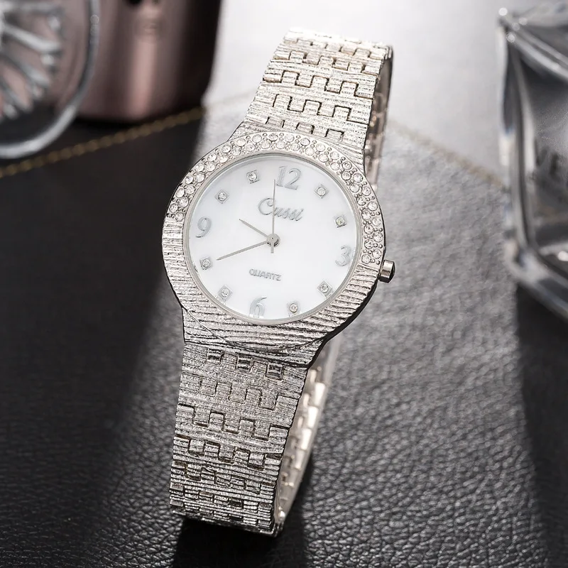Часы CUSSI женские кварцевые серебристые с браслетом и кристаллами | Наручные часы