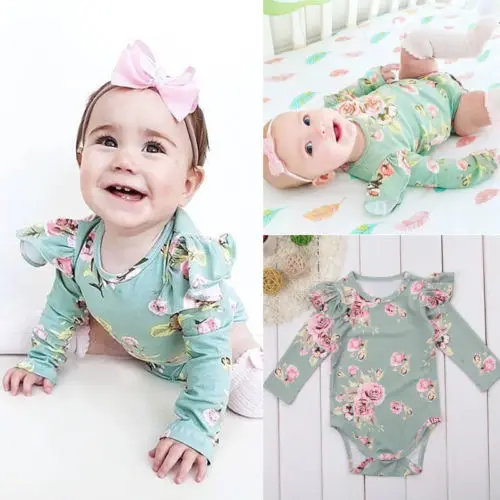 Детский хлопковый комбинезон с длинным рукавом цветочным принтом|baby girls clothing|kids