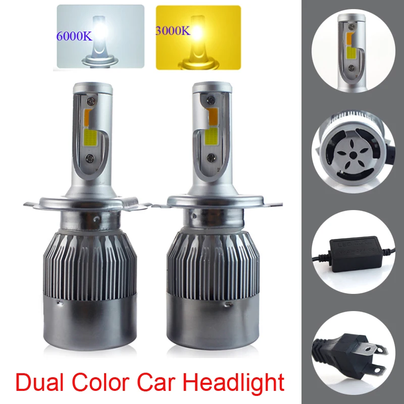 New Design Dual Color Tricolor Car LED Headlight Bulbs H4 H13 9004 9007 72W 7600LM 3000K 6000K Good Quality 2-Colors | Автомобили и