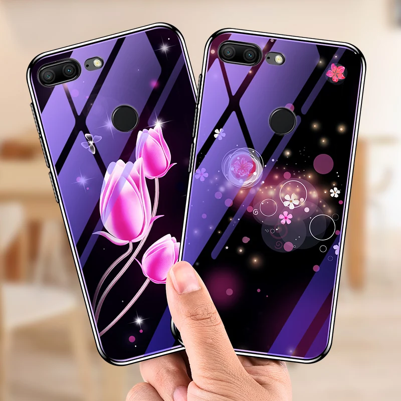Чехол Soinmy Honor 9 для Huawei 8X блестящий чехол из закаленного стекла с синими лучами 7C 7A