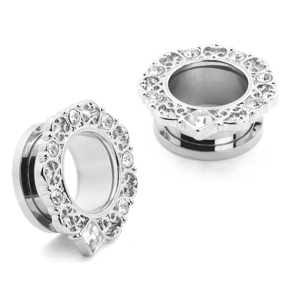 New Crystal Stainless Steel Screw 3pairs Ear Plugs Gauge Flesh Tunnel Piercing Hollow Stretcher Expander Body Jewelry | Украшения и