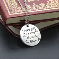 i love you to the moon back simple metallic round medal silver plated necklace for women