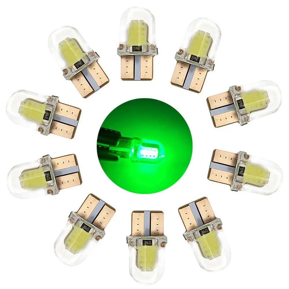 Green 10pcs 10 шт., 10 194 168 W5W COB светодиоды с CANBUS супер яркий Лицензии освещение широкая лампа накаливания - Испускаемый цвет: Green 10pcs