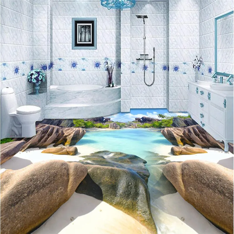 beibehang 3D custom self-adhesive floor HD colorful pebbles waterproof and wear-resistant bathroom painting PVC wallpaper | Обустройство