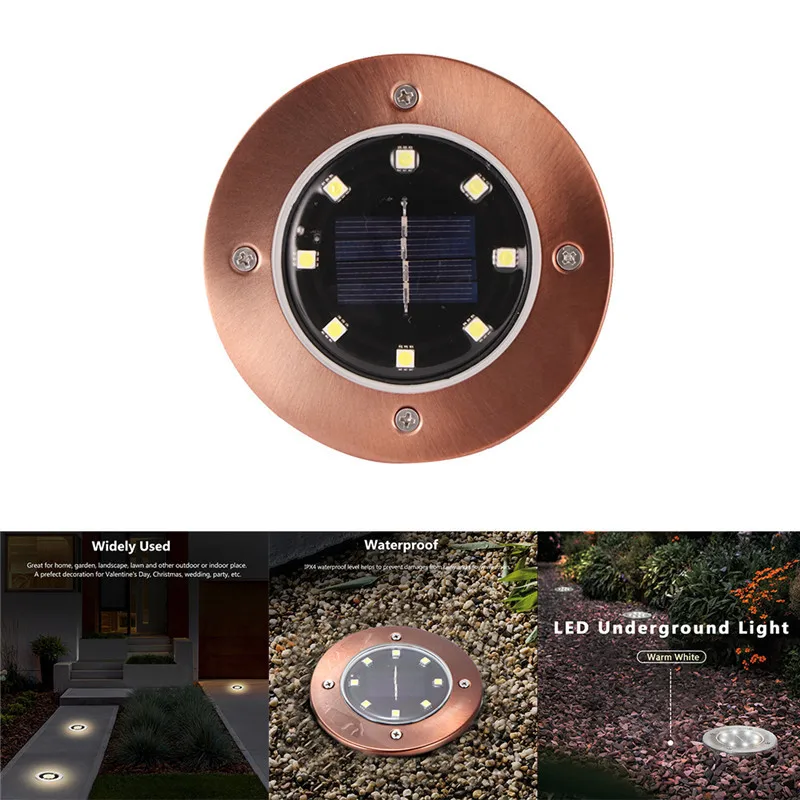 Водонепроницаемый IP65 8 LED бронзовый Солнечный Подземный свет из нержавеющей