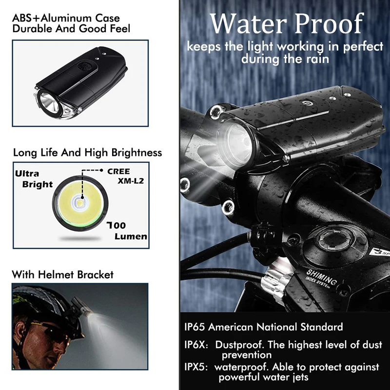USB Rechargeable Bike lights Super Bright Cycling Front Light Waterproof MTB Headlight with 3 Lighting Modes | Спорт и развлечения