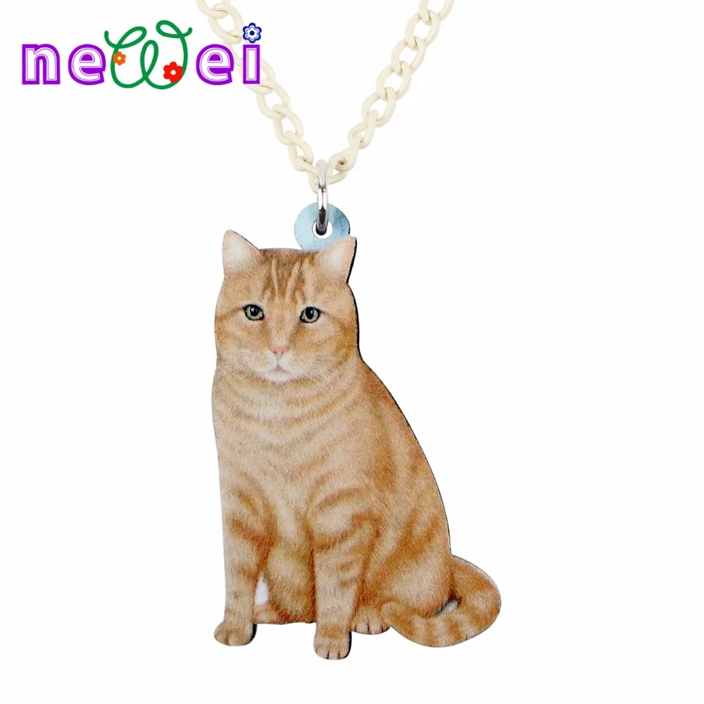 NEWEI акриловые сидя Оранжевый кот Цепочки и ожерелья Подвеска Сеть колье Новинка