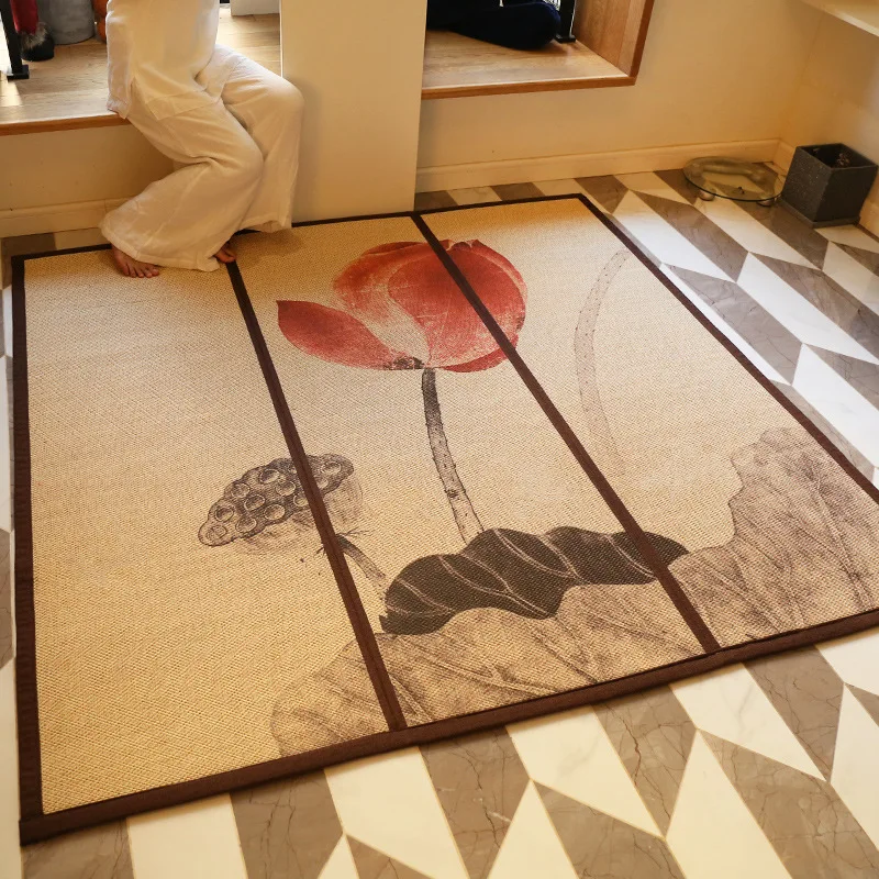 

Summer Folding Rattan Carpet 175X150CM Tatami Rug 1CM Thick Baby Play Mat Non-slip Bedroom Living Room Mat No Wash
