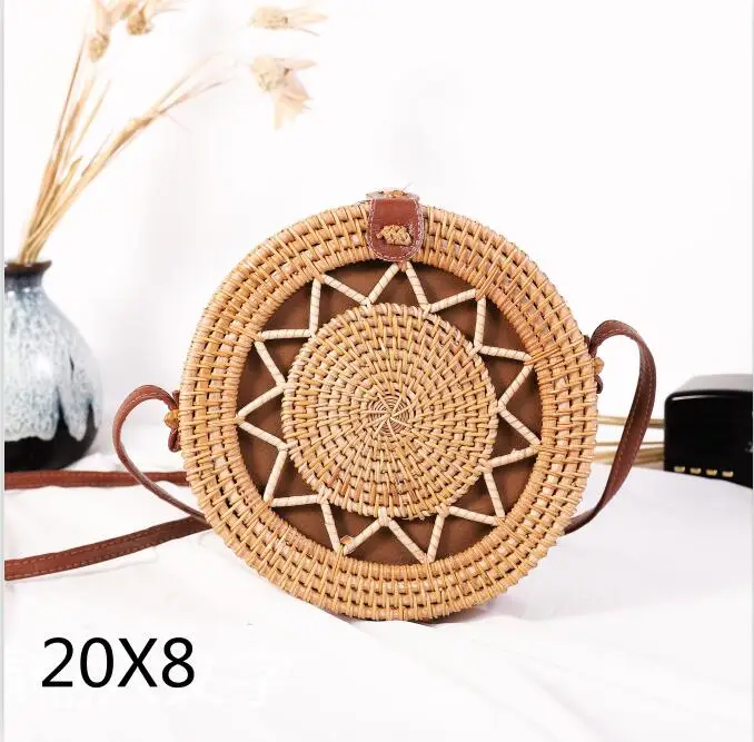 wujiaoxing20x8 Новинка, круглая Соломенная пляжная сумка, тканая Большая вместительная сумка на одно плечо, ручная вязаная крючком летняя сумка для девочек - Цвет: wujiaoxing20x8