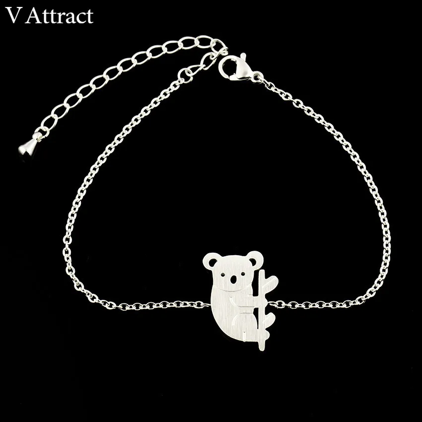 V привлечь Австралийский животных Jewelry милый коала браслет для, женская обувь Нержавеющая сталь цепи Pulsera сувенир - Окраска металла: Посеребренный