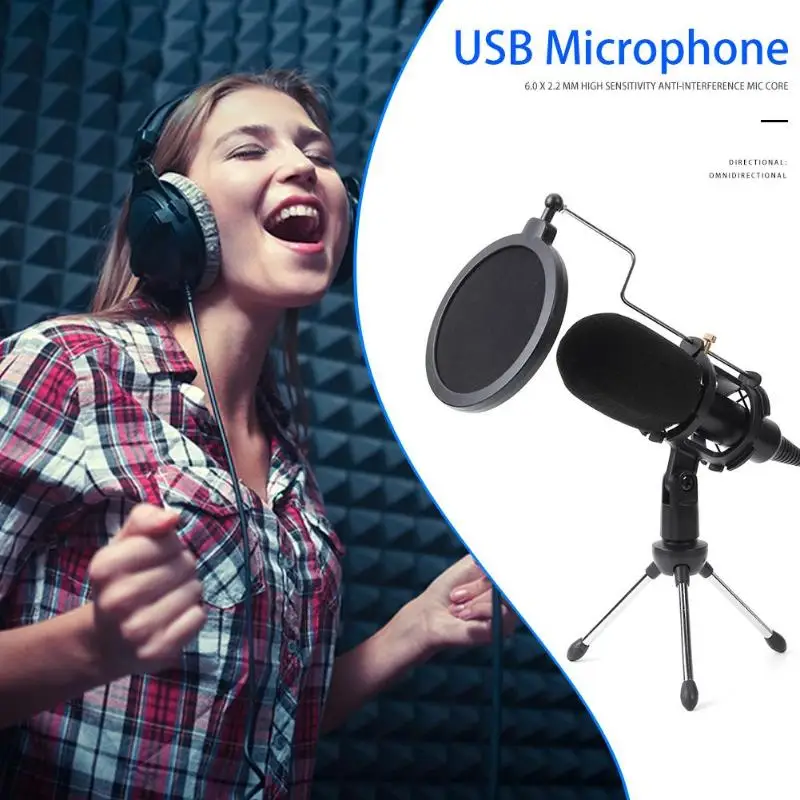 USB микрофон проводной конденсаторный Студийный с подставкой зажим для ПК