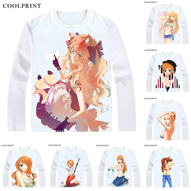 Фото Цельная футболка COOLPRINT с длинным рукавом, рубашки с Аниме Манга, Wan, Pisu, соломенная шляпа, пираты, нами, кот, грабитель, Dorobo, Neko, косплей-рубашка №1