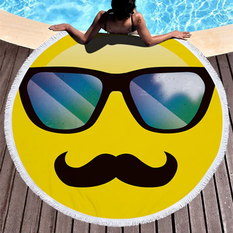 Милое смайлики круглое Большое пляжное полотенце из микрофибры для взрослых с