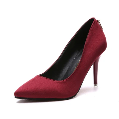 Wine red 6 cm Новинка; женские тонкие туфли в Корейском стиле; модные туфли с острым носком на высоком каблуке; сезон весна-осень; пикантные замшевые туфли для работы с закрытым носком - Цвет: Wine red 6 cm
