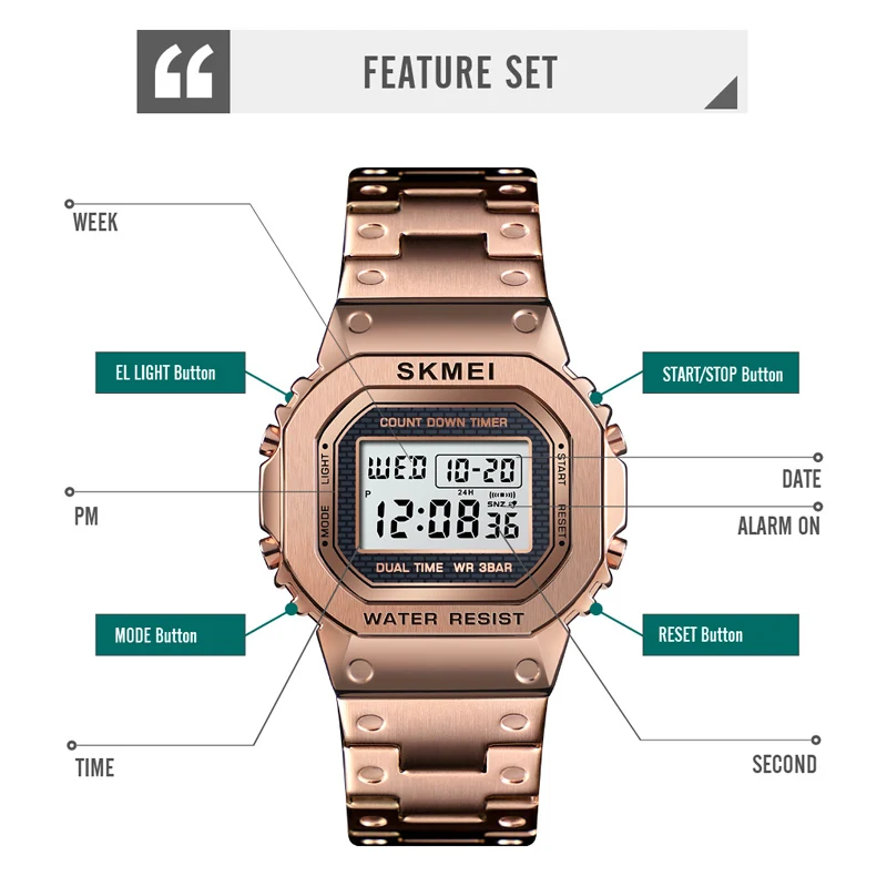 Водонепроницаемые спортивные часы мужские Модные уличные цифровые будильник