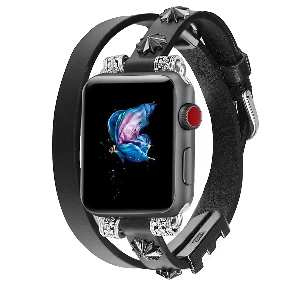Ремешок из натуральной кожи с заклепками для часов herm Apple Watch Series 1 2 3 iwatch 38 42