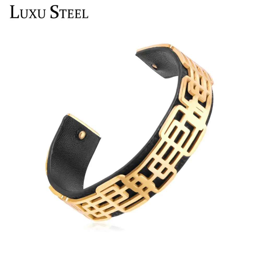 Кожаные браслеты LUXUSTEEL Женские аксессуары манжеты из нержавеющей стали золотого